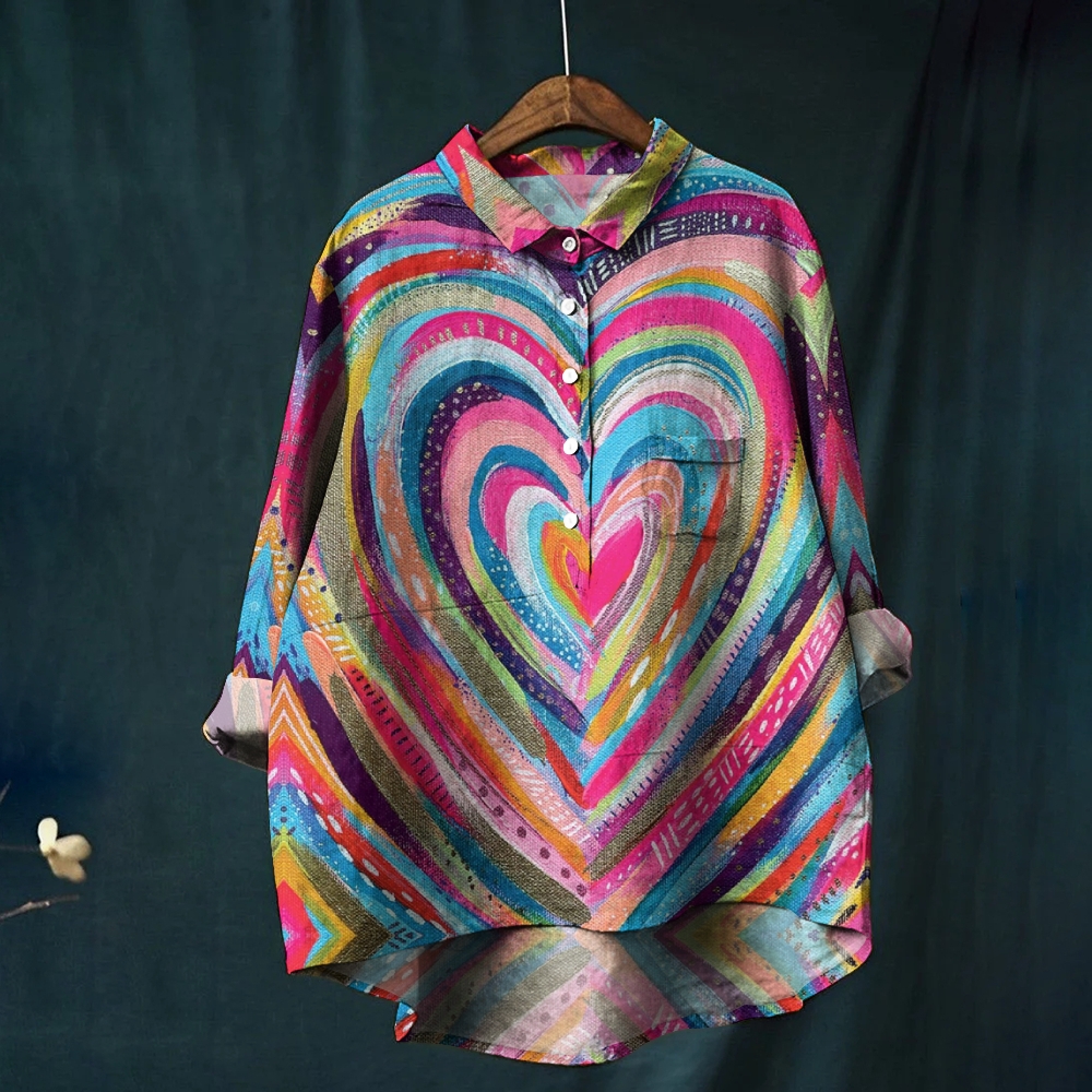 Women's Colorful Heart Printed Casual Shirt
