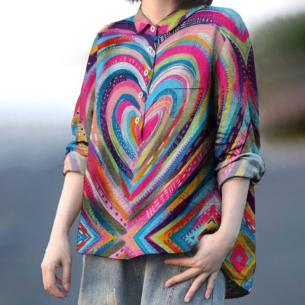 Women's Colorful Heart Printed Casual Shirt