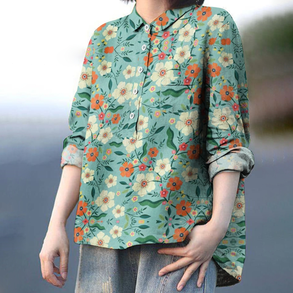 Women's Garden Floral Pattern Printed Casual Shirt