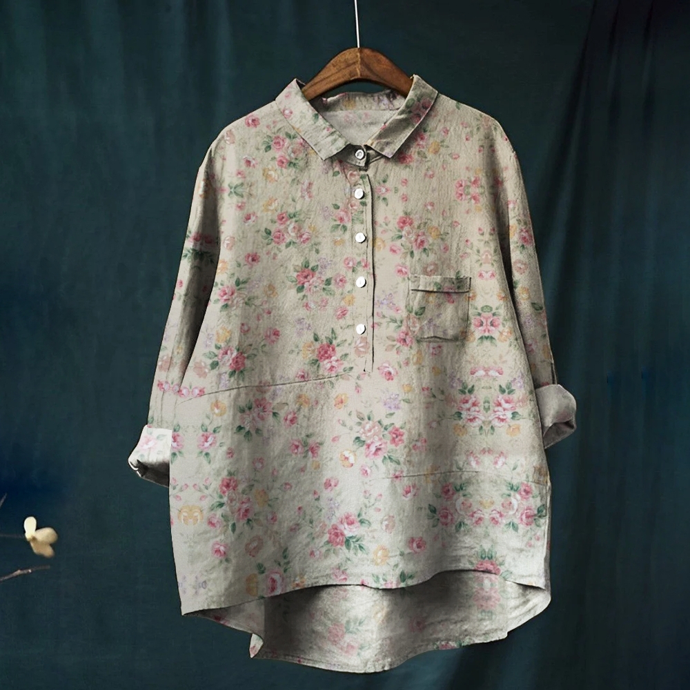 Women's Oil Painting Peony Floral Pattern Printed Casual Shirt