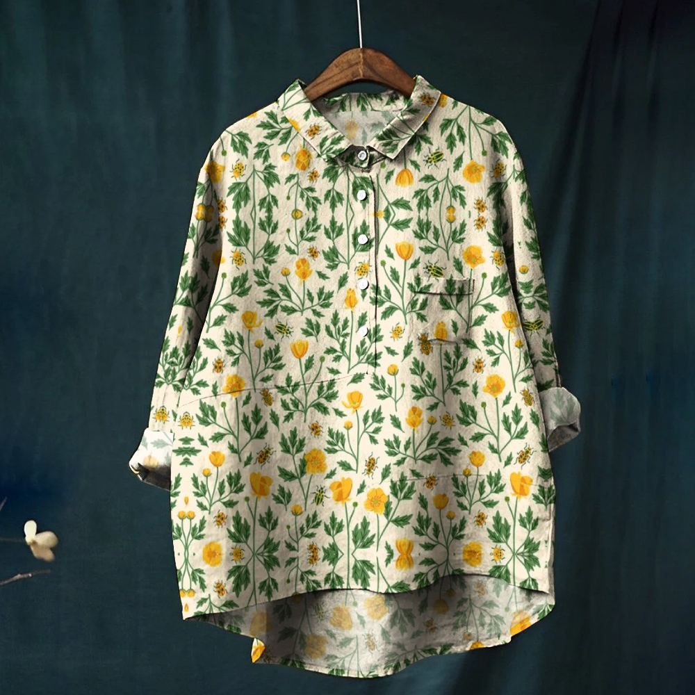 Women's Buttercup Floral Pattern Printed Casual Shirt