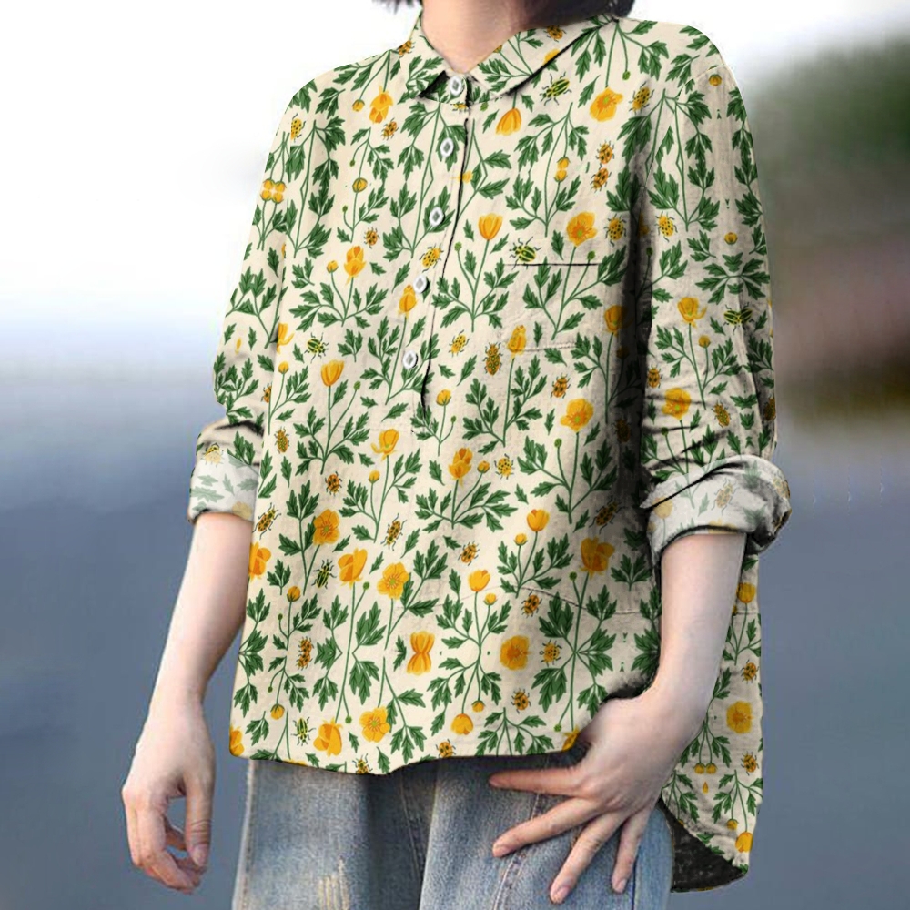 Women's Buttercup Floral Pattern Printed Casual Shirt