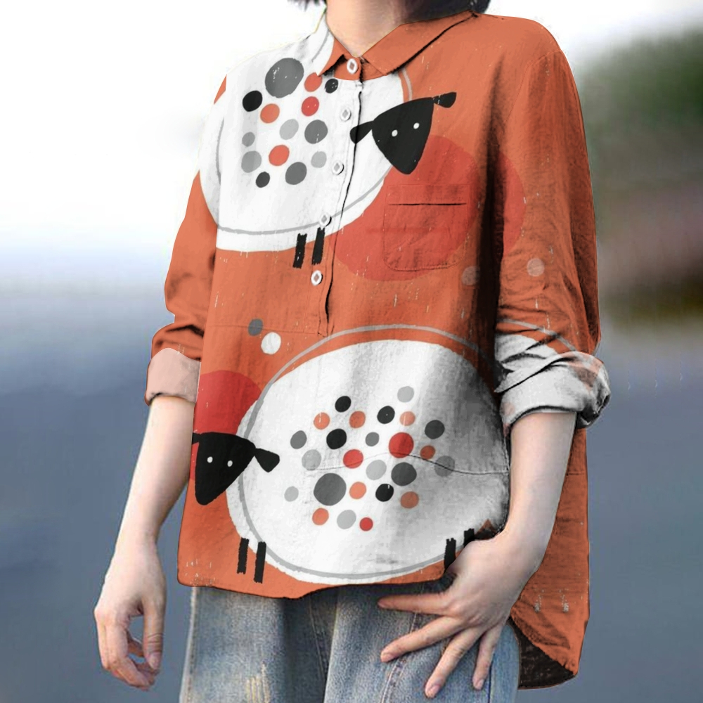 Women's Cartoon Lamb Printed Casual Shirt