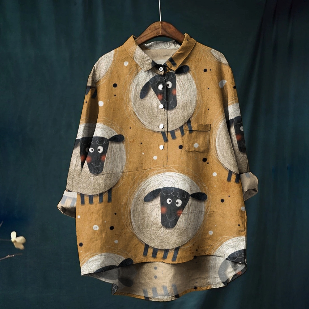 Women's Cartoon Lamb Printed Casual Shirt
