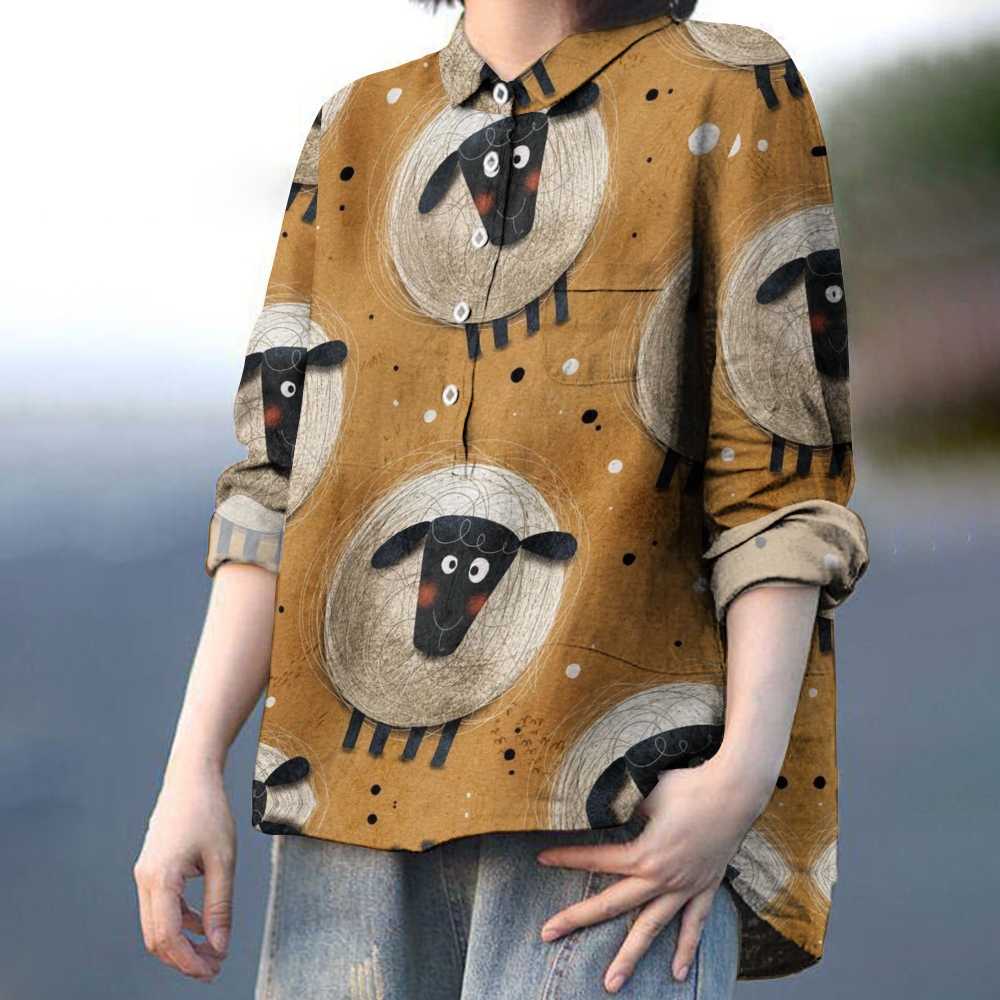 Women's Cartoon Lamb Printed Casual Shirt