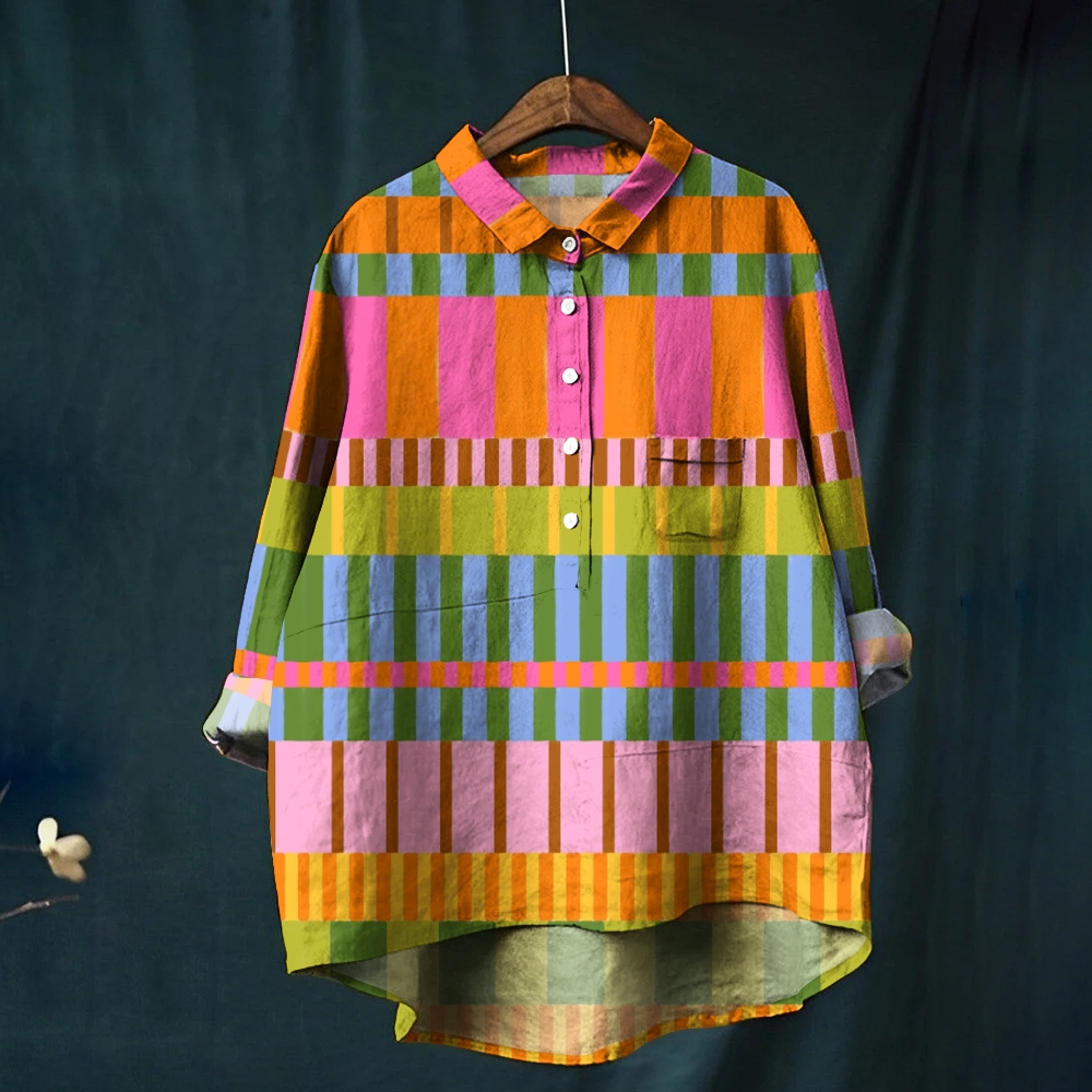 Women's Abstract Colorful Stripes Printed Casual Shirt