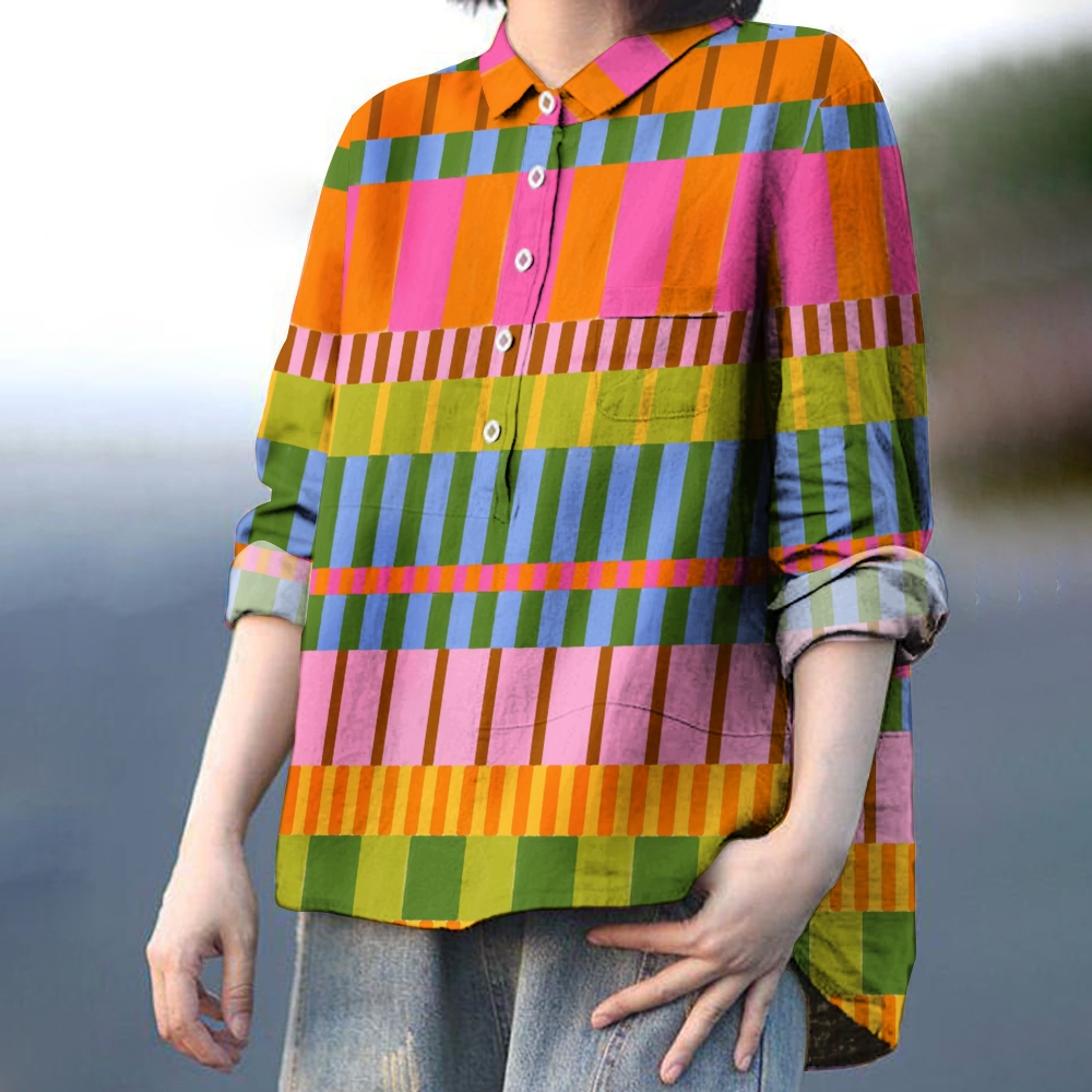 Women's Abstract Colorful Stripes Printed Casual Shirt