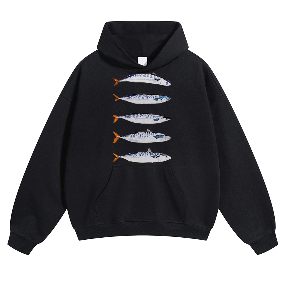 Solid Fish Printed Black Hoodie 