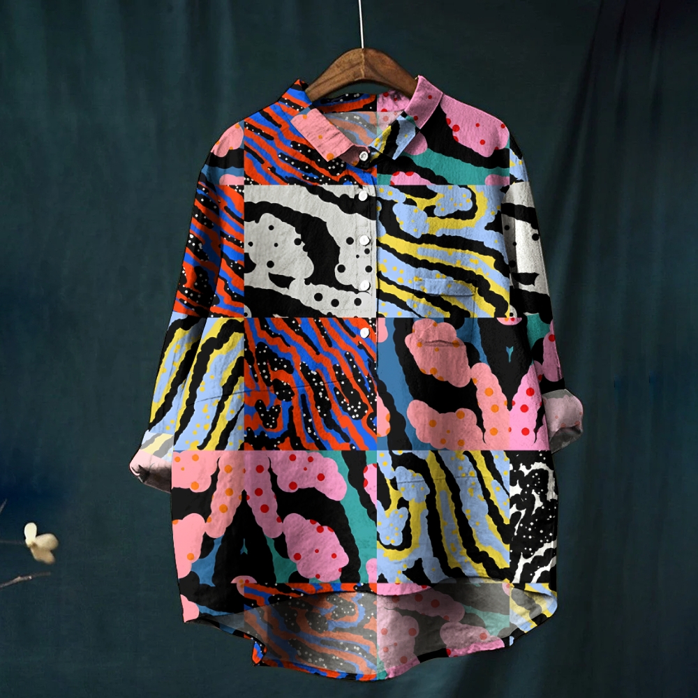 Women's Geometric Splicing Printed Casual Shirt