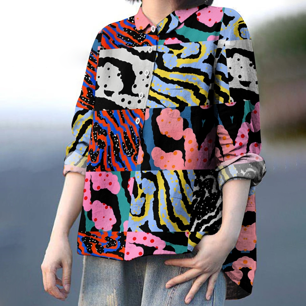 Women's Geometric Splicing Printed Casual Shirt