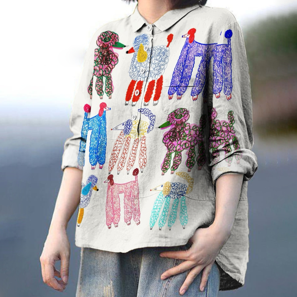 Women's Cartoon Dog Printed Casual Shirt