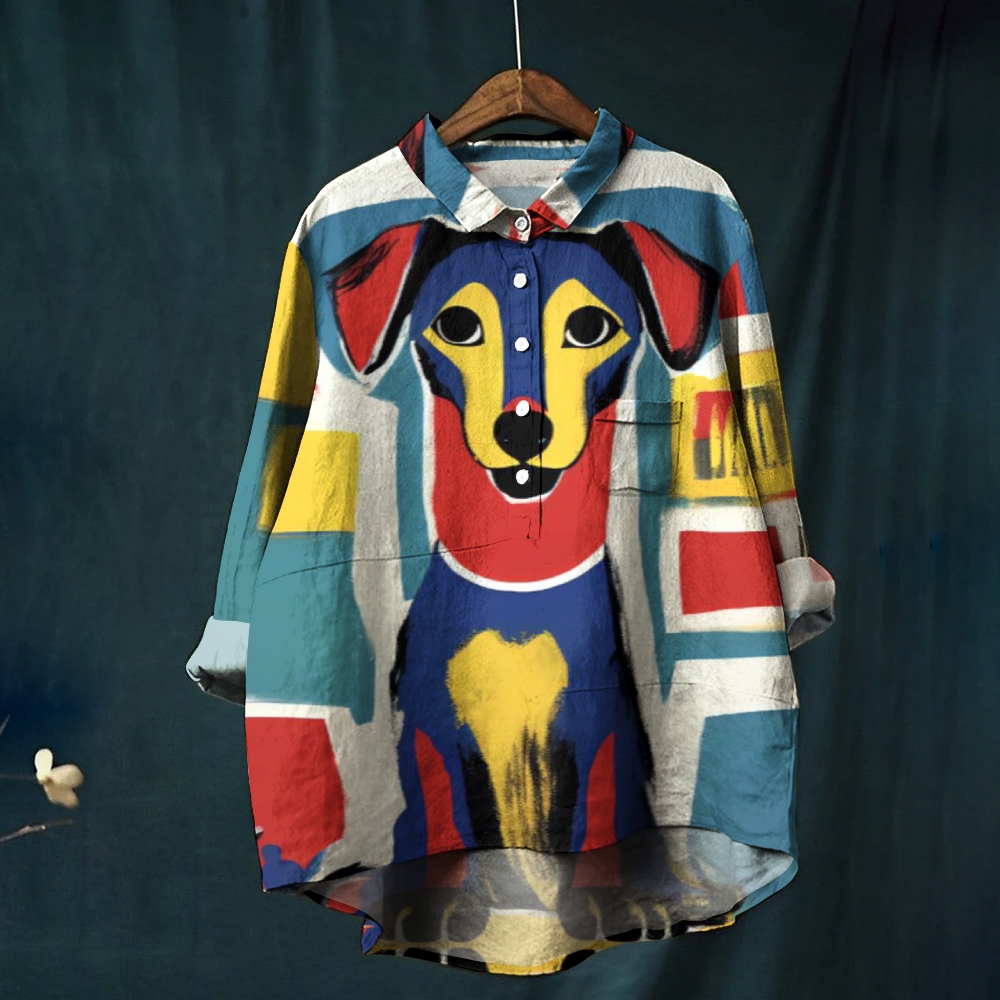 Women's Colorful Art Dog Printed Casual Shirt