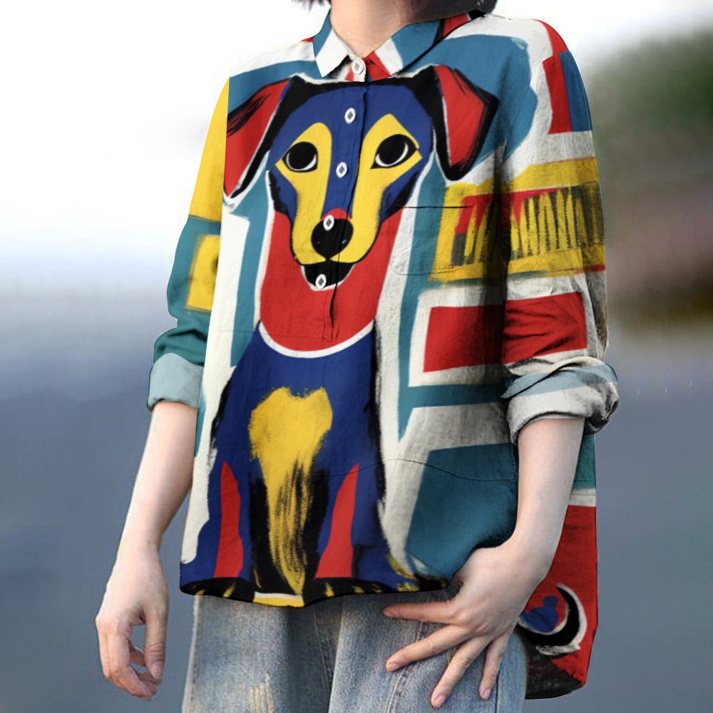 Women's Colorful Art Dog Printed Casual Shirt