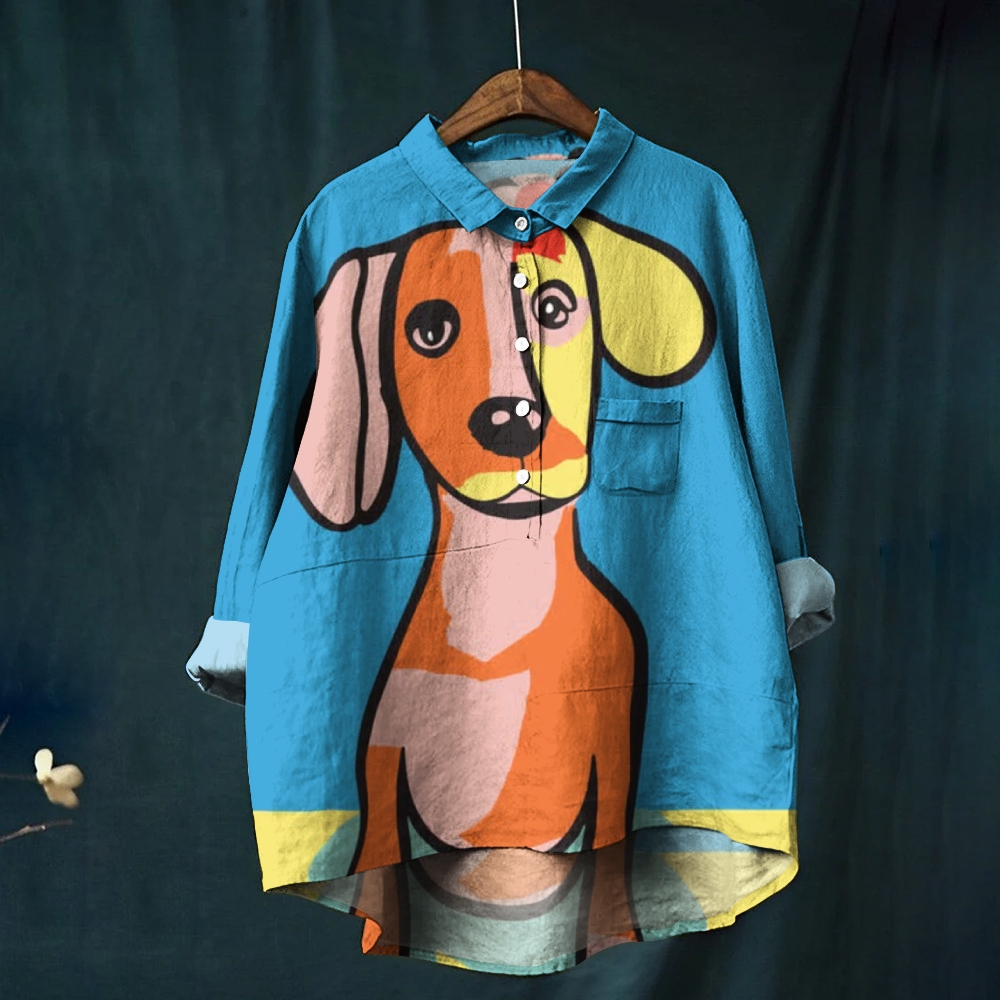 Women's Colorful Art Dog Printed Casual Shirt