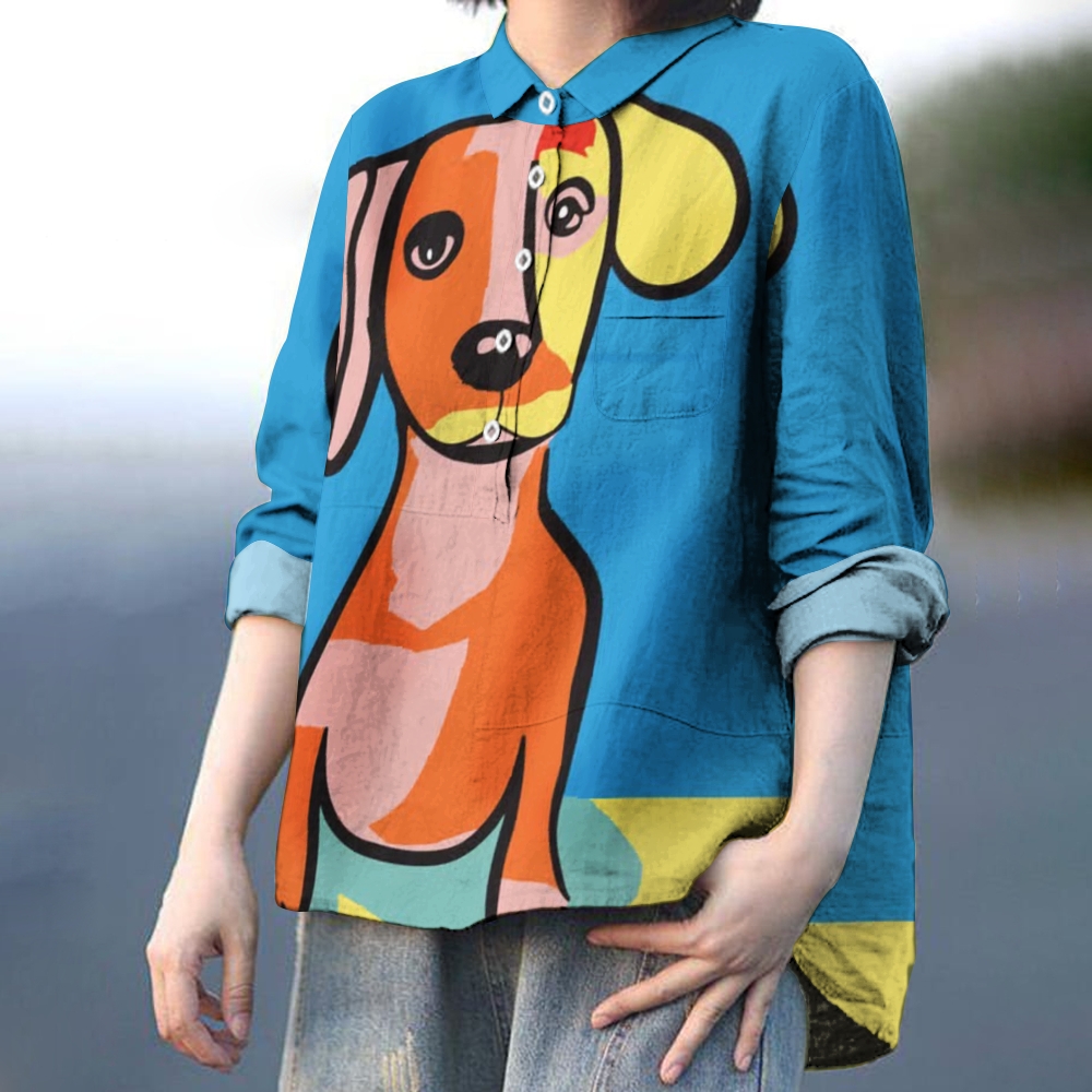 Women's Colorful Art Dog Printed Casual Shirt