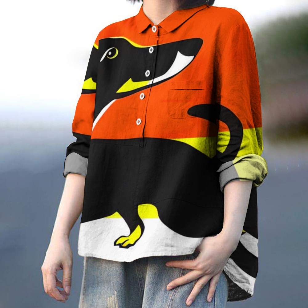 Women's Colorful Art Dog Printed Casual Shirt
