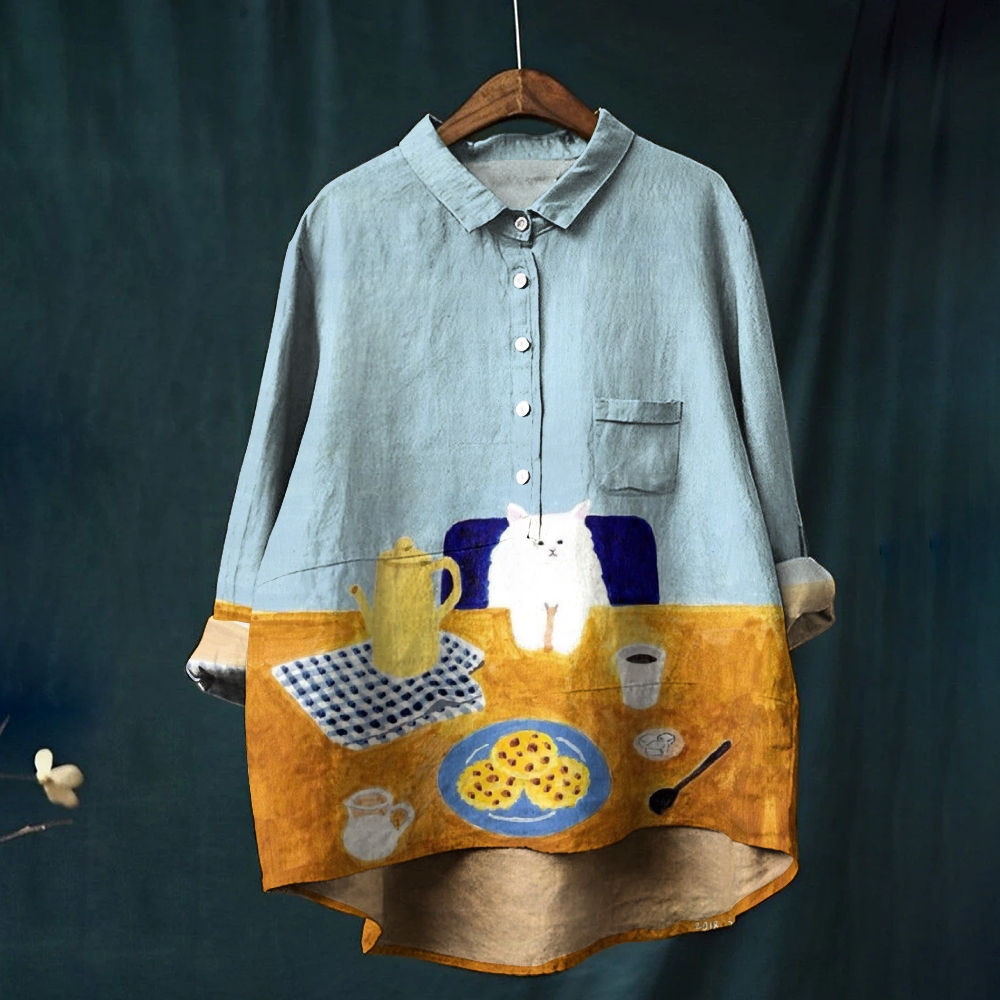 Women's Cat Printed Casual Shirt