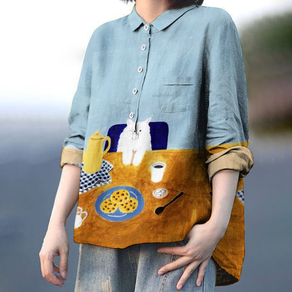 Women's Cat Printed Casual Shirt