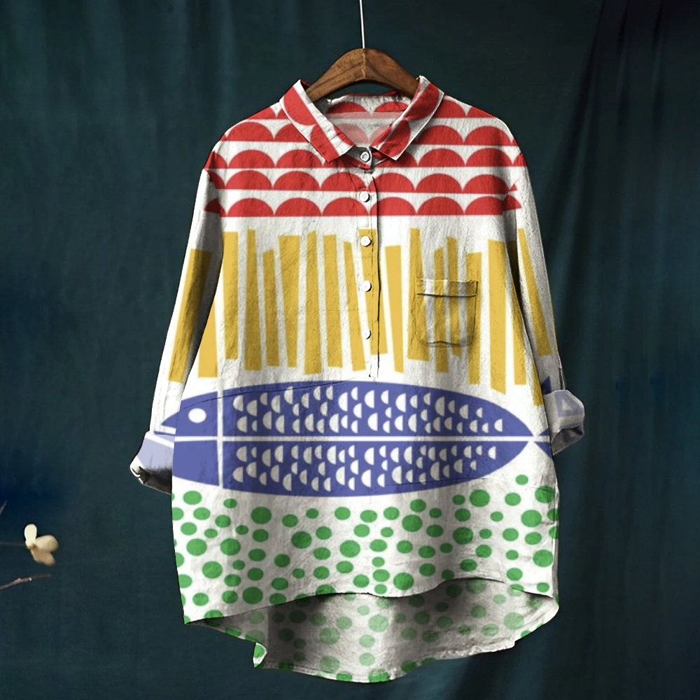 Women's Geometric Fish Printed Casual Shirt