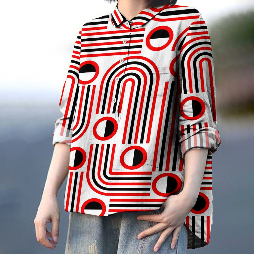 Women's Geometric Stripes Printed Casual Shirt