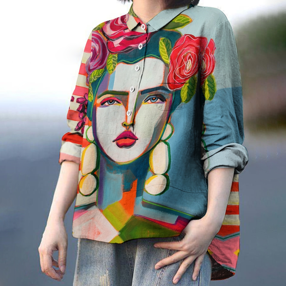 Women's Colorblock Art Printed Casual Shirt