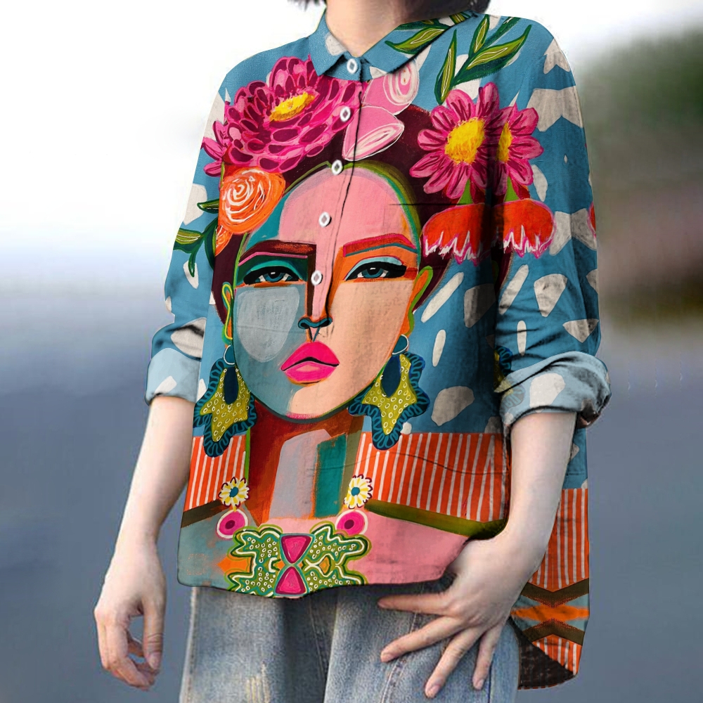 Women's Colorblock Art Printed Casual Shirt