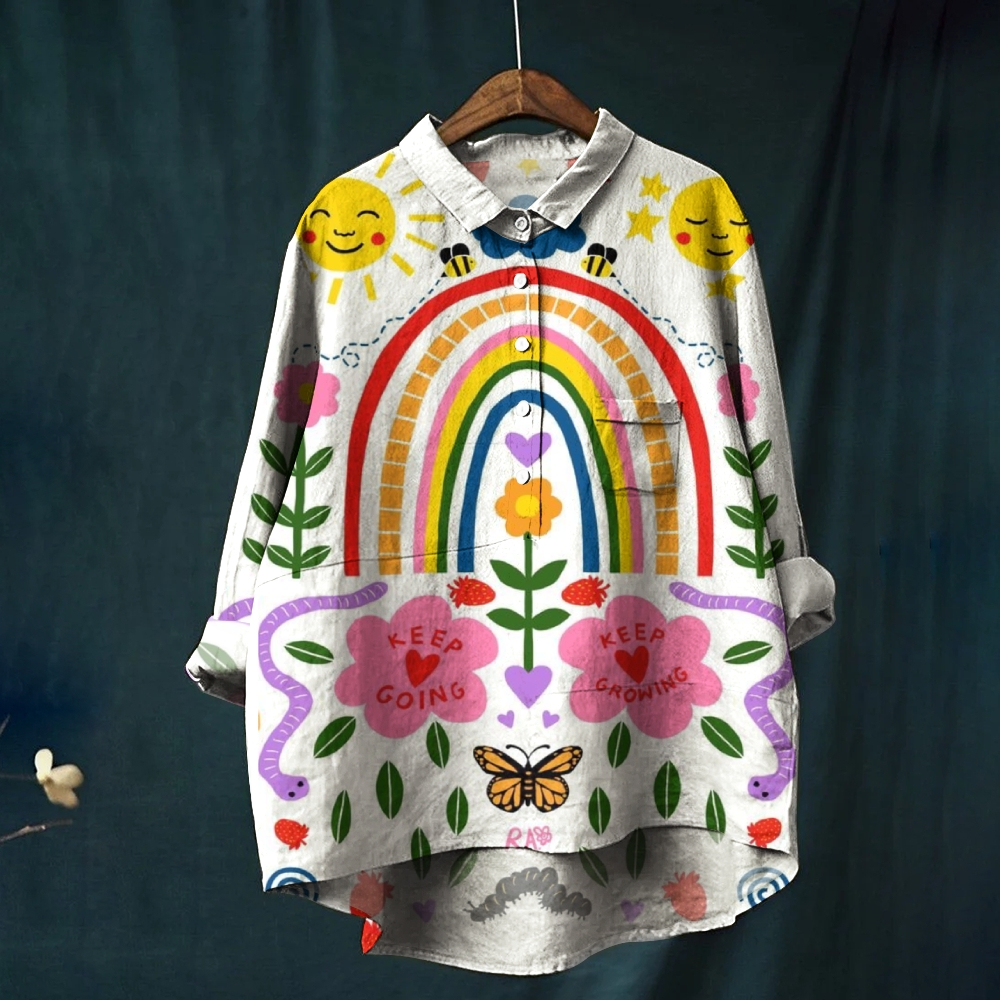 Women's Cartoon Keep Going Printed Casual Shirt
