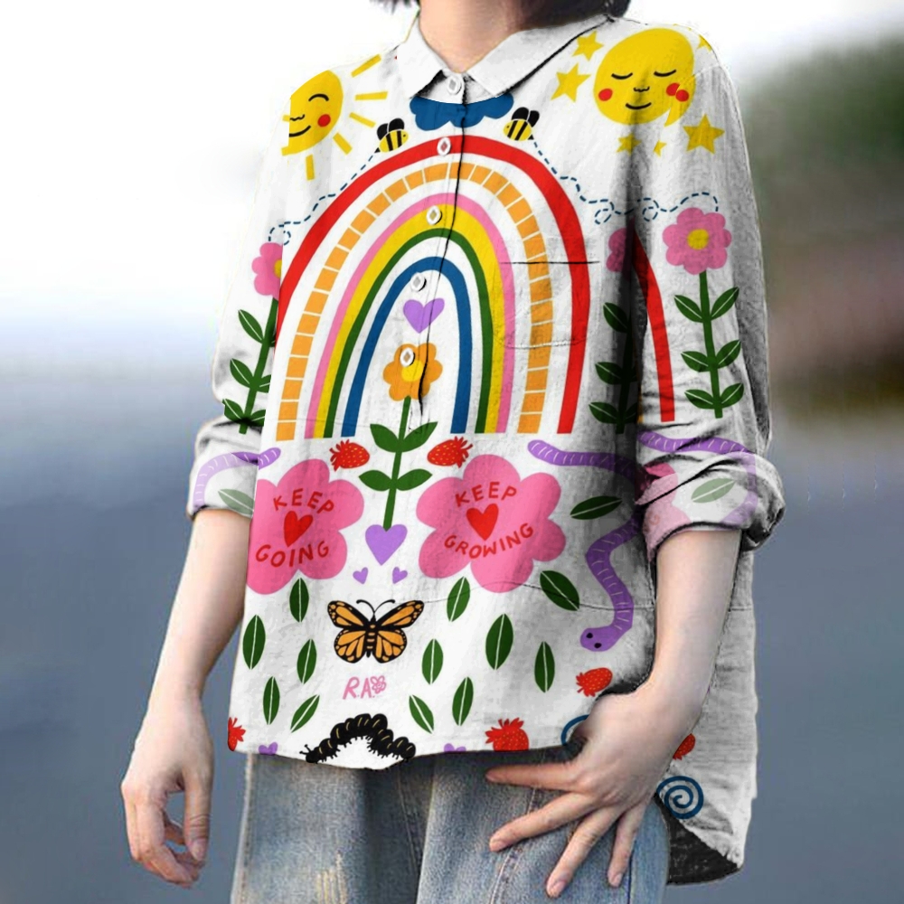 Women's Cartoon Keep Going Printed Casual Shirt