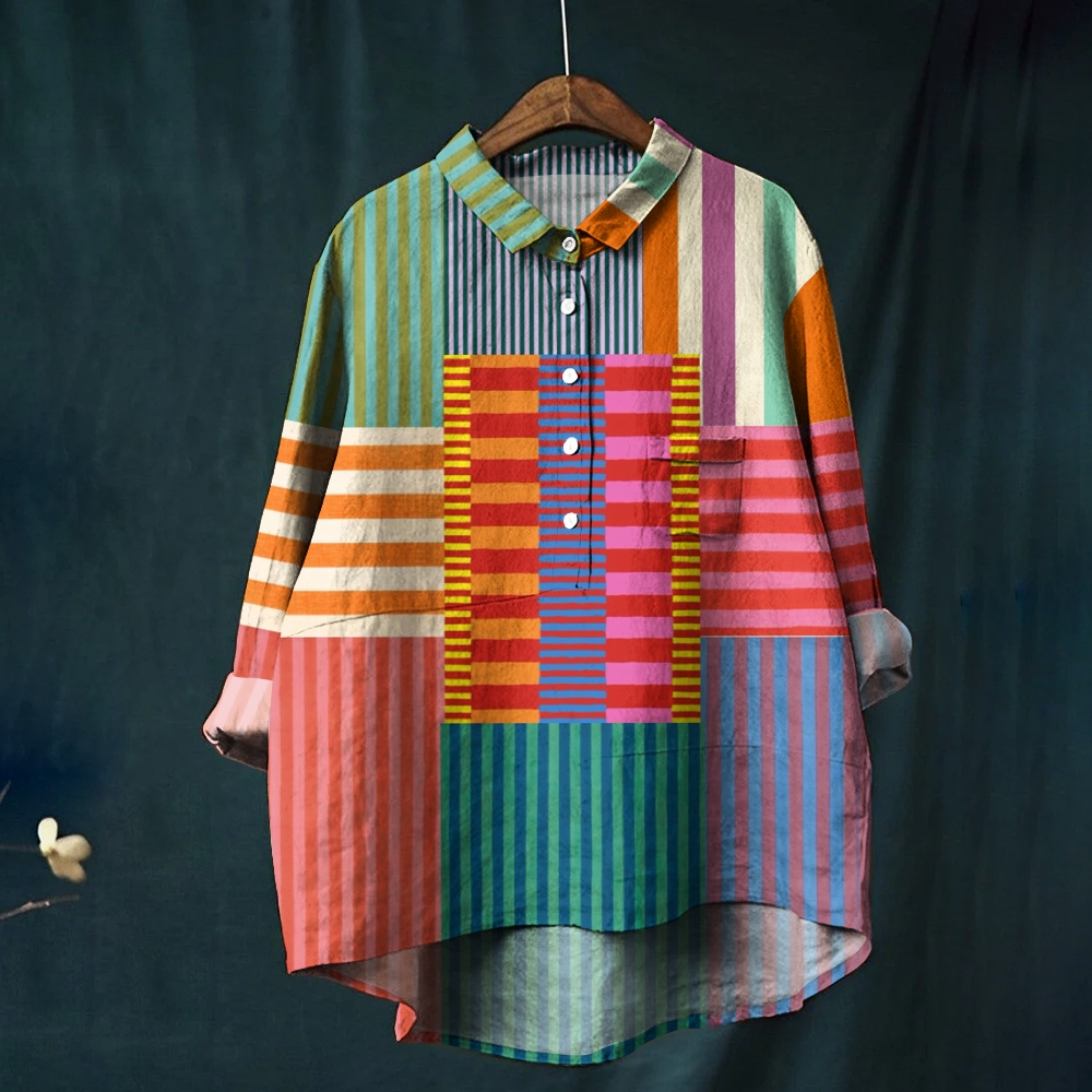 Women's Colorblock Stripe Printed Casual Shirt