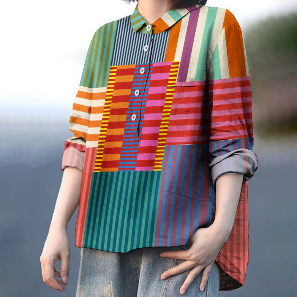 Women's Colorblock Stripe Printed Casual Shirt