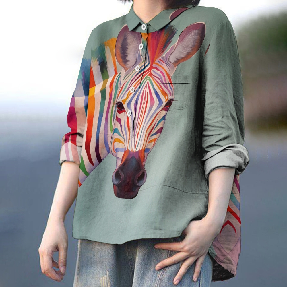 Women's Colorful Horse Printed Casual Shirt