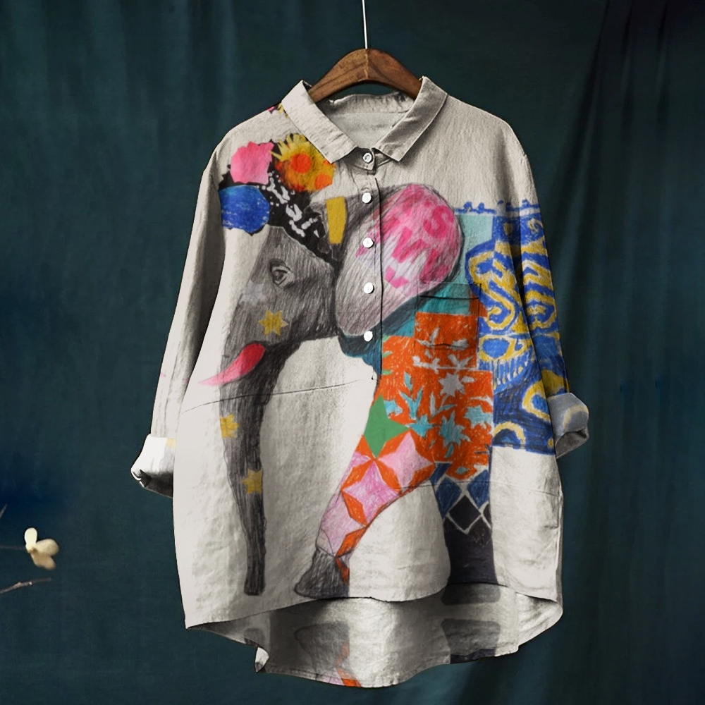 Women's Colorful Elephant Printed Casual Shirt