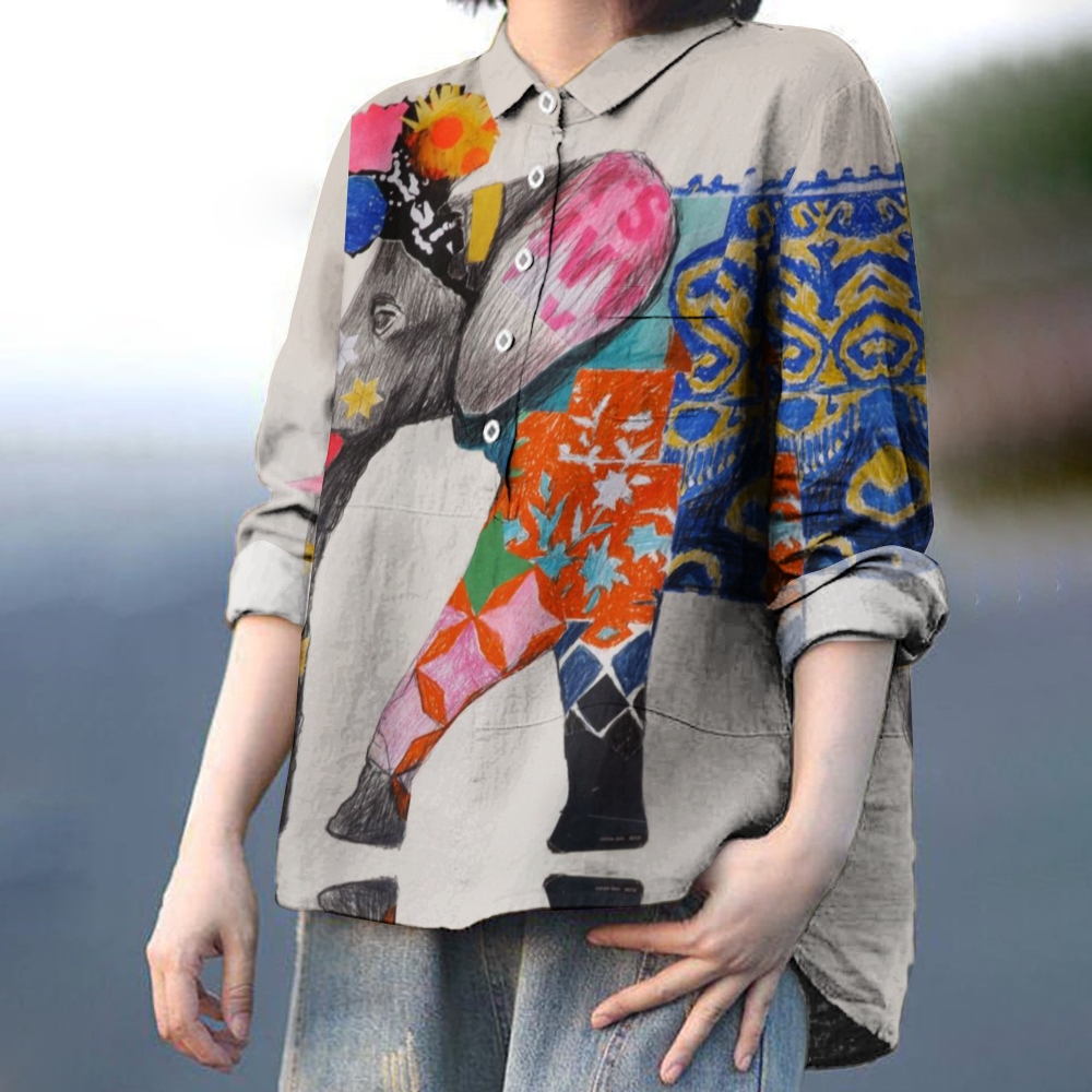Women's Colorful Elephant Printed Casual Shirt