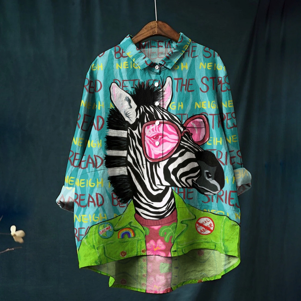 Women's Funny Zebra Read Between The Stripes Printed Casual Shirt