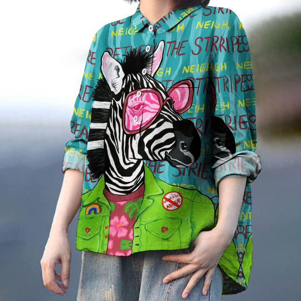 Women's Funny Zebra Read Between The Stripes Printed Casual Shirt