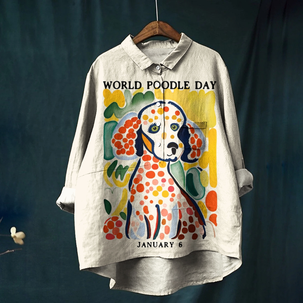 Women's Polka Dot Dog Printed Casual Shirt
