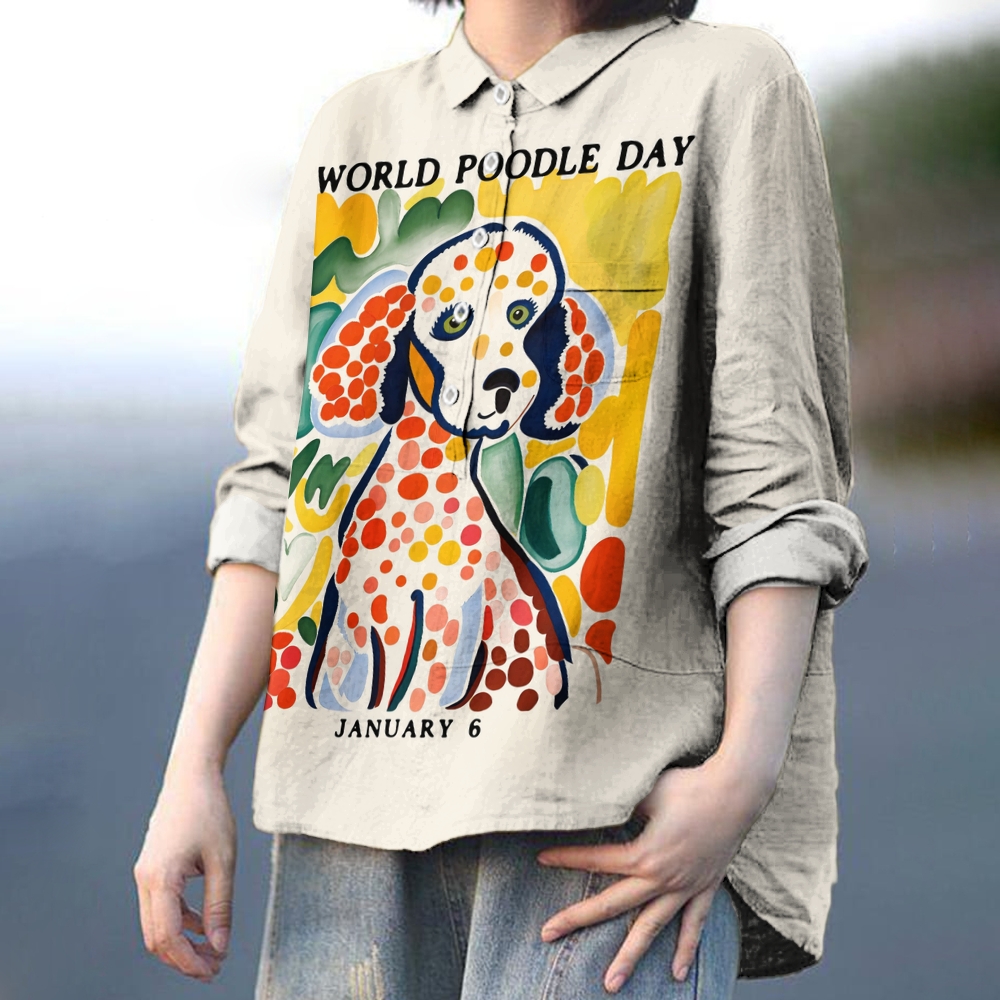 Women's Polka Dot Dog Printed Casual Shirt