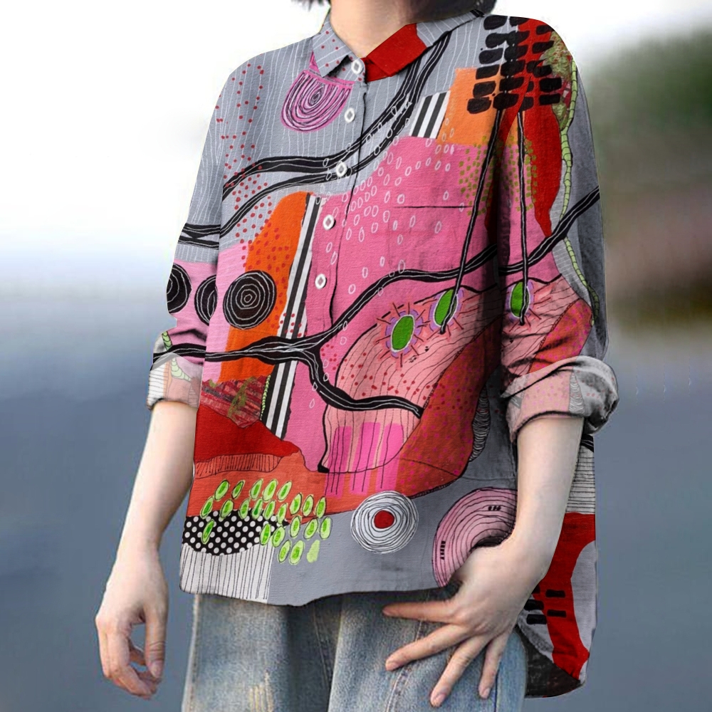 Women's Colorblock Art Printed Casual Shirt