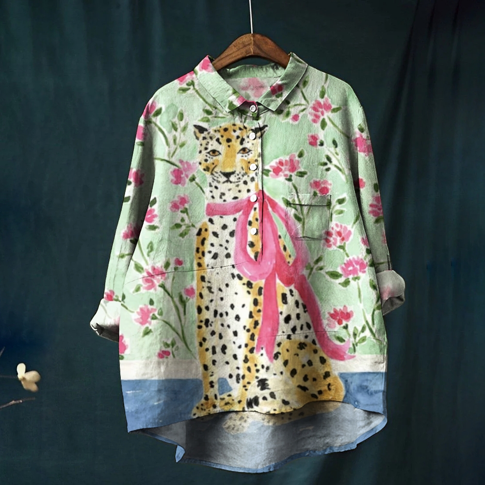 Women's Vintage Flower Leopard Printed Casual Shirt