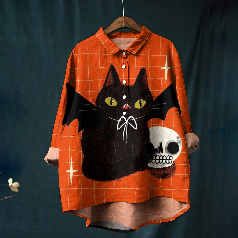 Women's Halloween Cat Printed Casual Shirt
