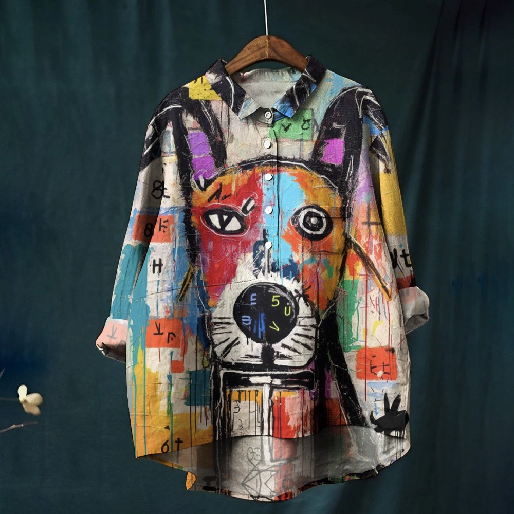 Women's Dog Art Printed Casual Shirt