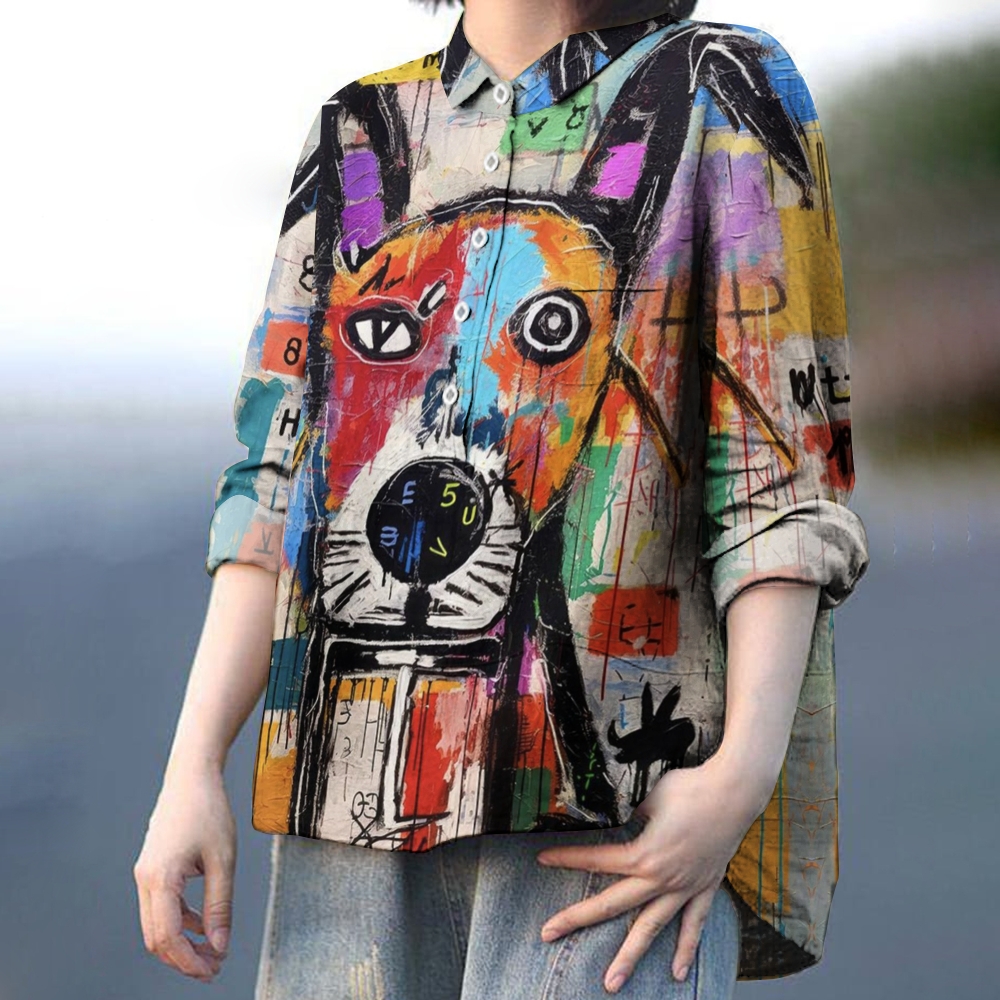Women's Dog Art Printed Casual Shirt