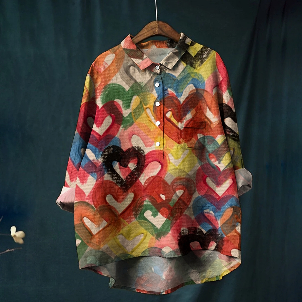 Women's Colorful Heart Printed Casual Shirt