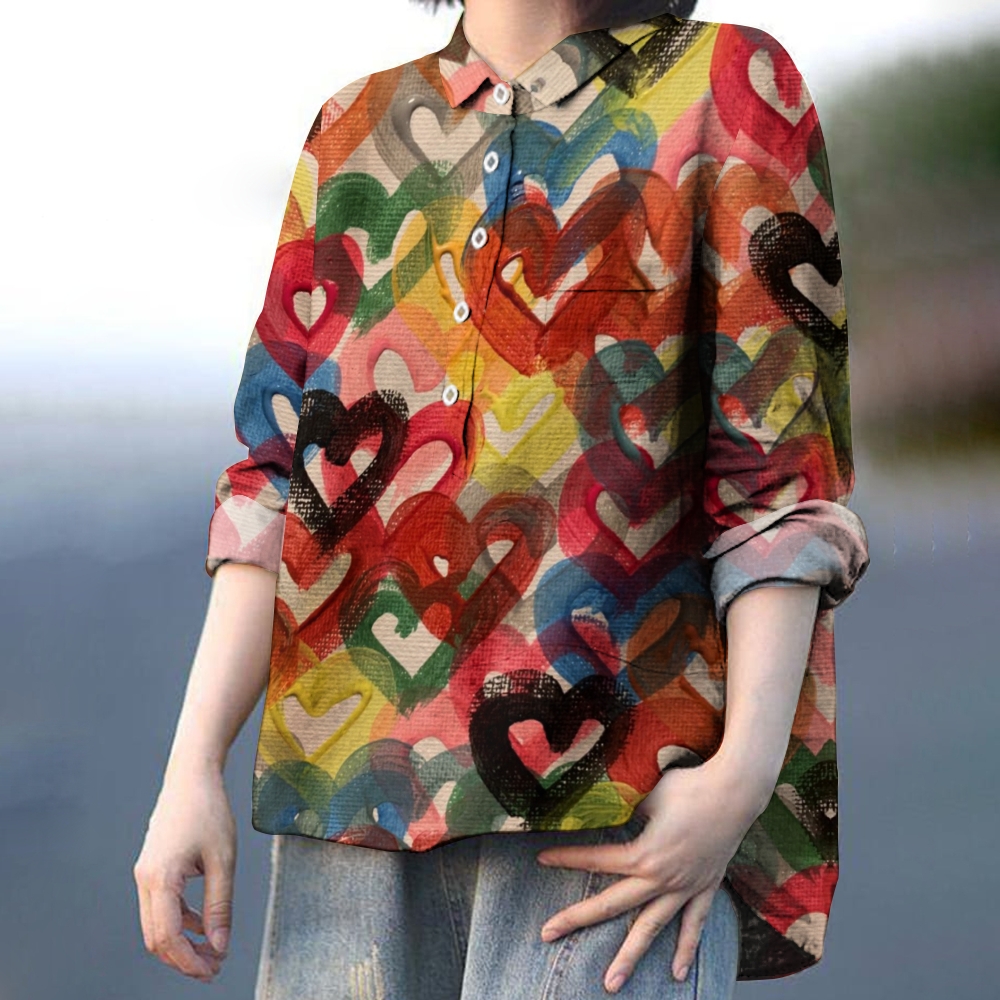 Women's Colorful Heart Printed Casual Shirt
