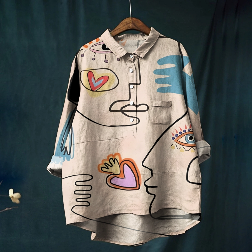 Women's Abstract Art Face Printed Casual Shirt