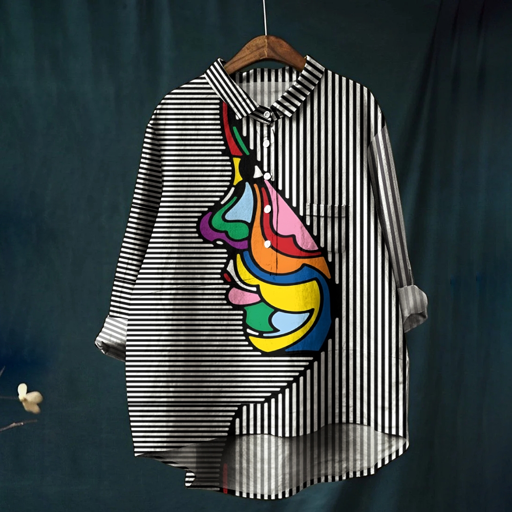 Women's Striped Geometric Face Printed Casual Shirt