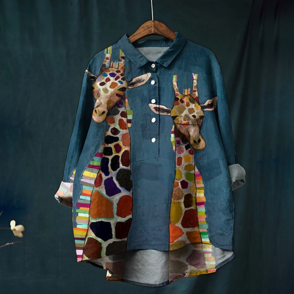 Women's Colorblock Giraffe Printed Casual Shirt