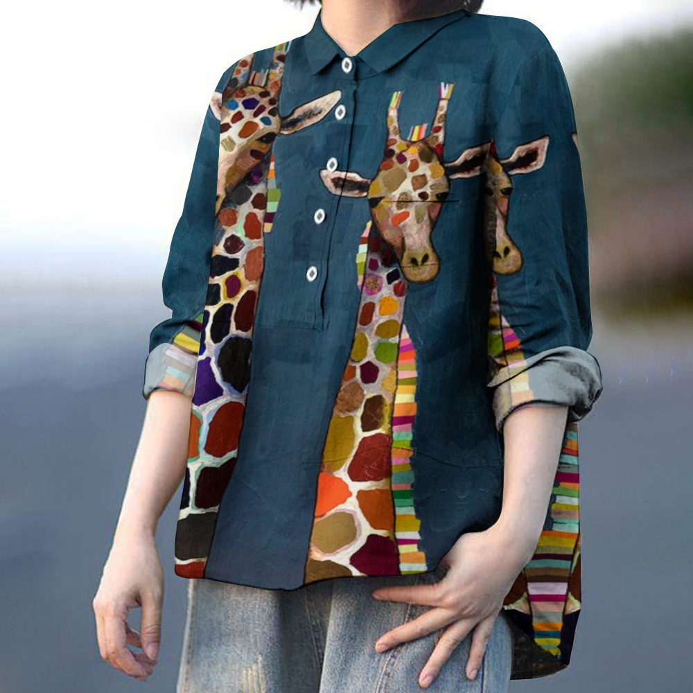 Women's Colorblock Giraffe Printed Casual Shirt