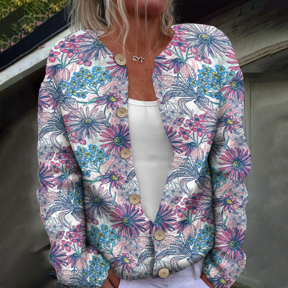 Women's Printed Casual Cardigan Sweater