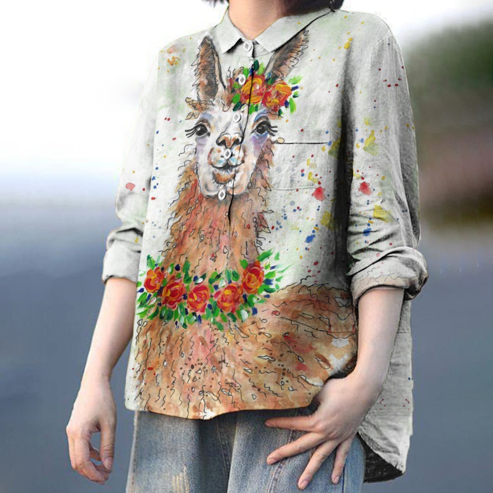 Women's  Cute Alpaca Printed Casual Shirt